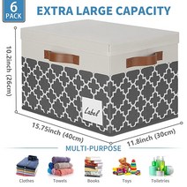 GhvyenntteS 패브릭 통 3개의 손잡이가 있는 선반용 대형 보관 바구니.. 정품보장, Extra Large-6 Pack, Grey Lattice - 6 Pack