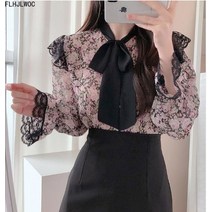 블라우스여성용 귀여운 스위트 걸 빈티지 화이트 레이스 러플 리본 탑스 판매 버튼 우아한 정장 셔츠