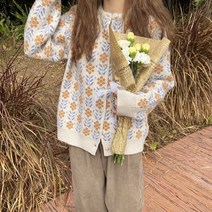 여성 가디건 3 가지 색상 루즈한 봄 꽃무늬 스위트 홀리데이 아늑한 하라주쿠 디자인 빈티지 우아한, 02 beige