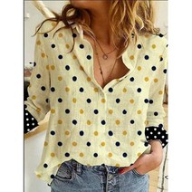 린넨 셔츠 블라우스 린넨긴팔셔츠 여름 패션 여성 5XL 코튼 도트 프린트 루즈핏 캐주얼 버튼 탑 우아한 긴팔 가디건