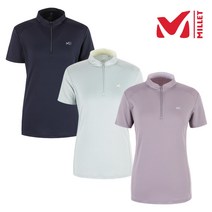 밀레 MILLET 3칼라 여성 여자 여름 허리 라인 쿨링 기능성 소재 어깨 절개라인 포인트 반팔 집업 티셔츠