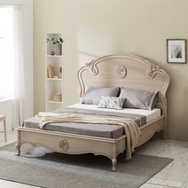 레이시 엔틱 원목 침대 프레임 Q 퀸 그레이워시, 단품