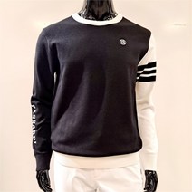 이랜드 [파사디골프]인천논현 파사디 남성 배색 라운드 넥 니트 티 블랙 Q22FKP212MBK, 블랙/105_2