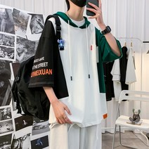 봄여름 남성 빅사이즈 루즈핏 7부 반팔 후드티 모음