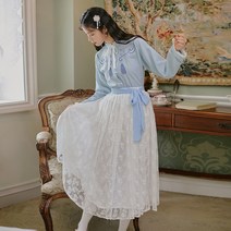 경성의상 개화기의상 빈티지 레트로옷 복고풍 자수 블라우스 하이넥 긴팔 레이스 스커트 세트