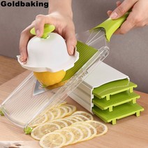 야채슬라이서 자동채칼 채써는기계 Goldbaking 조절 가능한 만돌린 과일 V 슬라이서 야채 줄리엔 커터 레몬 슬라이스 도구 4 블레이드, 단일옵션