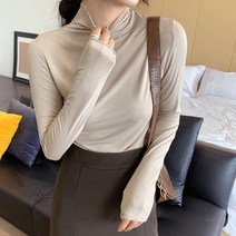 실제 샷 반 높이 칼라 바닥 셔츠 여성 인테리어 2022 가을 및 겨울 새로운 모달 슬림 조커 긴 소매 티셔츠 재킷