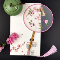 너슬부채 한국무용 전통 부채춤 여성 댄스 자수 꽃 핸드 헬드 나무 손잡이 팬 빈티지 반투명 중국 스타일 라운드 실크 술, 09 9