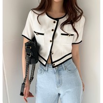 춘게엘 여성 여름 라운드 캔톤 박시 하프 자켓 반팔 코트 dng050-806
