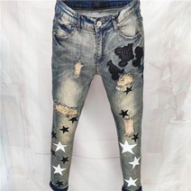 패션 다용도 남성 찢어진 청바지 european men jean hole patch stretch pencil pant streetwear elastic hip hop star p