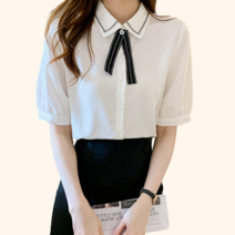 여성 오피스룩 정장 블라우스 카라 반팔 셔츠 봄 여름