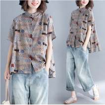 여성용 오버핏 반팔 셔츠 Z07