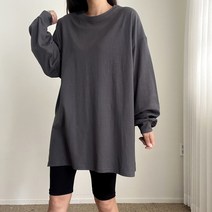 에이치스 빅사이즈 탄탄한 기본 무지 박시핏 옆트임 롱 긴팔티셔츠