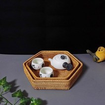 곶감단지 상자 애교예단 화과자케이스 큰 선물상자 등나무 함 트레이 티 테이블 스낵 트레이 컵 홀더 과일 직 형 등나무 트레이, 육각 트레이 2종 세트