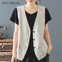 JUST FEEL!NG 여성 조끼 여름신상 면마 얇은 조끼 코트 베스트 M-3XL 시원한 린넨조끼