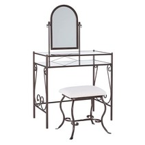 Linon 다크 메탈 세트 테이블 덮개를 씌운 스툴 클라리스 화장대 133.1cm x