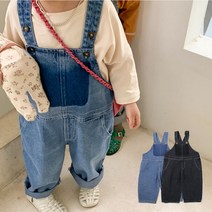 아동 덧댐 패치 데님 워싱 멜빵바지