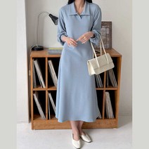 [에이브랜드] 심플한 모즈 카라 롱 원피스 /오피스룩/데일리원피스