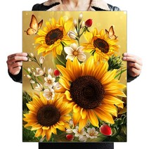 ZOZI액자 캔버스형보석십자수 Diy세트 라운드 비즈 40 X 50cm200 핫 제품, ZF18.금빛해바라기2, 40X50cm