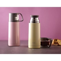 [프로디아] 컵 일체형 보온병 350ml 1개+500ml 1개, 색상:핑크, 단품