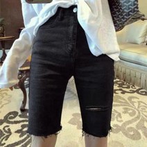 여자 여름 5부 청반바지 데님 쇼츠 빈티지 워싱 밑위짧은바지 와이드 LA-000032653