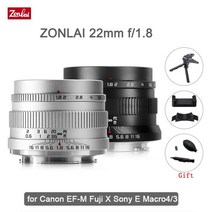 DSLR 미러리스 렌즈 단 광각 망원 zonlai 22mm f1.8 수동 프라임 fuji sony e micro 43 canon ef-m 마운트 a6400 x-t3 카메라 호환, 실버 색상, 캐논 EF-M