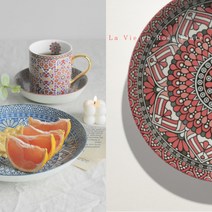 독특한 예쁜 디장인 도자기 그릇 빵 디저트 파스타 회 접시 트레이 플레이팅 앞접시 세트, 원형 접시 4P