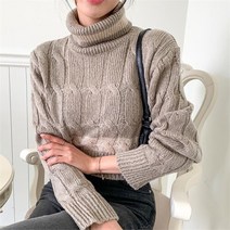 셀러허브(잡화) 여자 배색 유니크 꽈배기 짜임 니트 티셔츠
