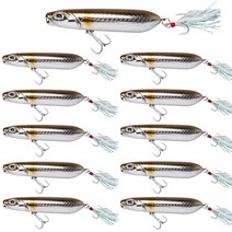 [QISHENG] 스틱베이트 탑워터 하드베이트 펜슬베이트 배스낚시 루어낚시 13개입 세트, 골드 실버, 100mm-14g