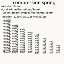 태엽스프링 토션 인장 스프링 10pcs 1 0mm 압축 외경 6mm7mm8mm9mm10mm12mm 스테인레스 스틸 마이크로 소형 압축, 1.0mm, 6mm, 15mm