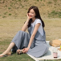 스트라이프 와이드 점프수트