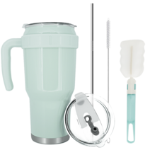 CKB 이중 스테인레스 핸들형 텀블러 빨대용 방수뚜껑 스텐빨대 빨대솔 컵솔 세트, 1200ml, 연두색