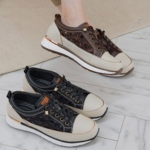 런슈즈 여성 천연가죽 스팽글 통굽 밴딩끈 플랫폼 슬립온 스니커즈 3cm