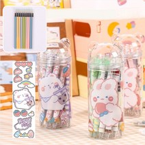 fooi 12개입 캐릭터 똑딱이 볼펜세트 원통 DIY스티커 리필심 증정 필기구모음, 12개랜덤펜