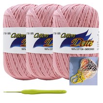 [니뜨] 코튼 데이트(75g )뜨개실x3볼 + 매직마켓백도안 + 모사용코바늘3/0호, 901(인디핑크)