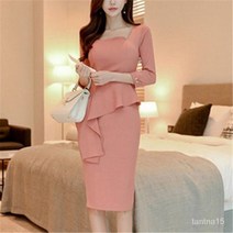 TANC 여자 스퀘어넥 페플럼 언발 프릴 정장 원피스