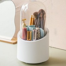 (e)월드비젼 360도 회전 뚜껑 브러쉬 펜슬 꽂이 정리함 화장대정리, 회전보관함-블루
