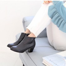 금수화 국산 천연소가죽 통굽 미들힐 앵클부츠 6cm