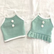 핸즈앤독 콩단추 크롭 고급원단 핸드메이드 강아지옷 애견의류, 콩단추 원피스-민트