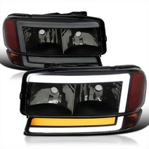 Spec-D Tuning 블랙 하우징 스모크 렌즈 헤드라이트 + LED 순차 튜브 범퍼 램프 1999-2006 GMC 시에라 유콘 1500과 호환 왼쪽 오른쪽 페어 헤드램프 어, Black Housing Smoke Lens
