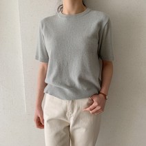 20 30 대 여자 데일리룩 파스텔 톤 컬러 반팔 라운드넥 봄 니트(4color)