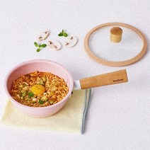 멜로우 마블 멀티팬 16cm냄비 ( 유리 뚜껑 포함 ) 1인용편수냄비 코팅냄비, 16cm, 아몬드