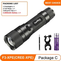 SUPERFIRE F3XPE CREEXPE LED 해루질 손전등 후레쉬 울트라 브라이트 전조등 토치 18650 배터리 서치 캠핑 자기 방어 랜턴, 03 F3-XPE-C