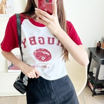 토마토팩토리 여성용 럭비 나그랑 프린팅 크롭 반팔티(3color)