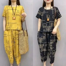 중년여성 여름 캐주얼 면 반팔 투피스 엄마옷 코튼 와이드팬츠 상하복세트 40대 50대 빅사이즈