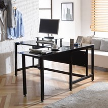 [(주)티에스퍼니처] TS-03 1800x800 강화유리 책상세트(사이드 책상포함), 선택:블랙프레임/유리(블랙)