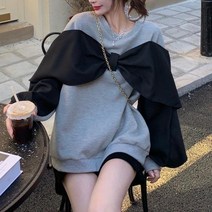 왕 리본 캐주얼 겨울 여성 후드 티 맨투맨 기모 오버핏 루즈핏 박스티 요즘 유행 빅사이즈