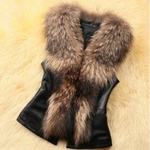 여성 모피 밍크 롱 베스트 조끼 칼라