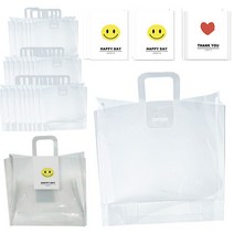 재니야 PP 투명 쇼핑백 30개 4x13x4.5cm 스티커 포함 답례품 포장, 30개 스마일 스티커