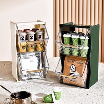 엘베라노 홈카페 캡슐 커피 티백 간식 보관함 다용도 소품 수납함, 크림+그린 세트, 1개